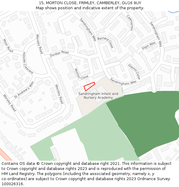 15, MORTON CLOSE, FRIMLEY, CAMBERLEY, GU16 9UY: Location map and indicative extent of plot