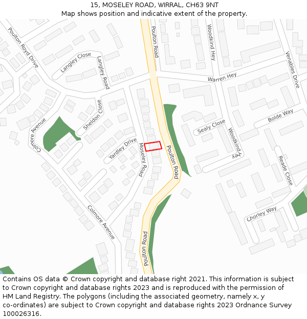 15, MOSELEY ROAD, WIRRAL, CH63 9NT: Location map and indicative extent of plot