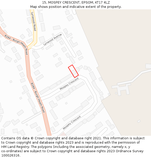 15, MOSPEY CRESCENT, EPSOM, KT17 4LZ: Location map and indicative extent of plot