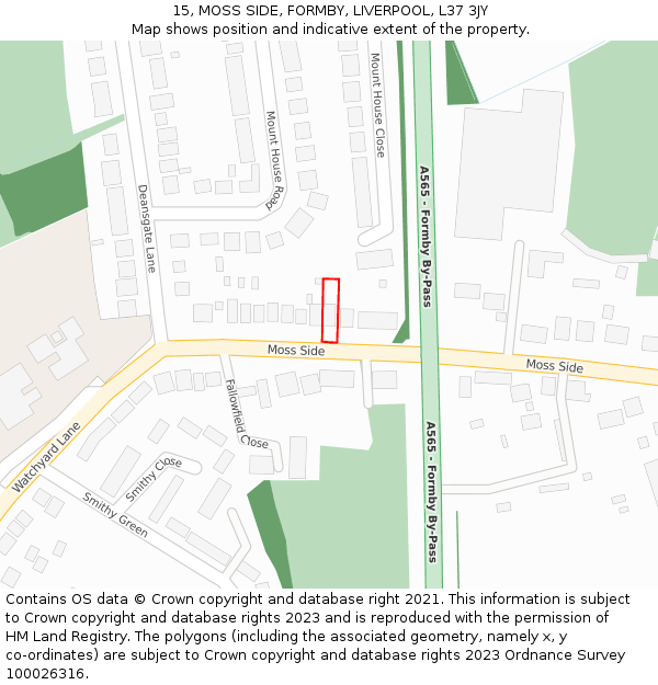 15, MOSS SIDE, FORMBY, LIVERPOOL, L37 3JY: Location map and indicative extent of plot