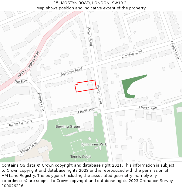 15, MOSTYN ROAD, LONDON, SW19 3LJ: Location map and indicative extent of plot