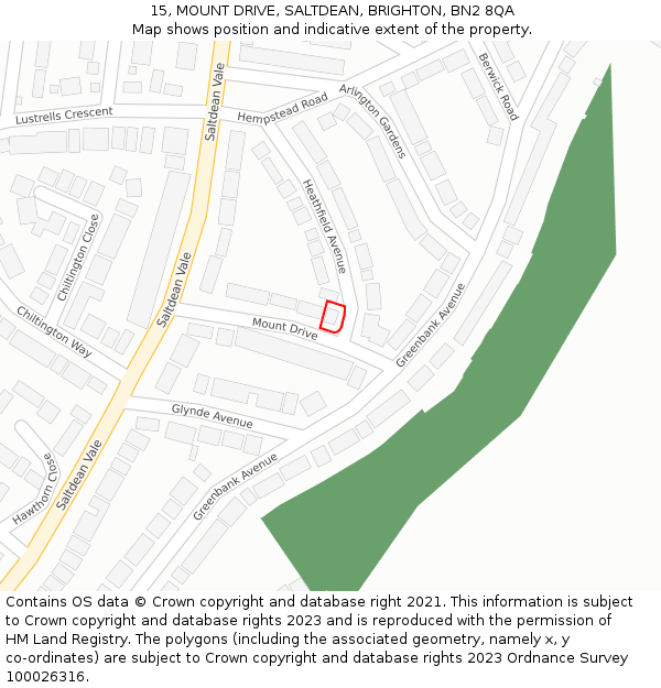 15, MOUNT DRIVE, SALTDEAN, BRIGHTON, BN2 8QA: Location map and indicative extent of plot