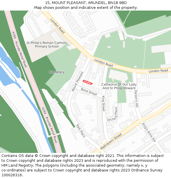 15, MOUNT PLEASANT, ARUNDEL, BN18 9BD: Location map and indicative extent of plot