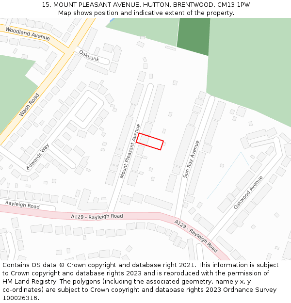 15, MOUNT PLEASANT AVENUE, HUTTON, BRENTWOOD, CM13 1PW: Location map and indicative extent of plot