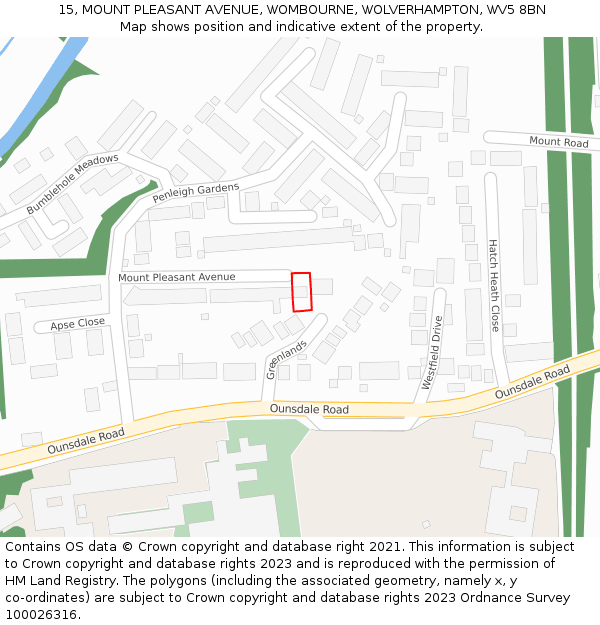 15, MOUNT PLEASANT AVENUE, WOMBOURNE, WOLVERHAMPTON, WV5 8BN: Location map and indicative extent of plot