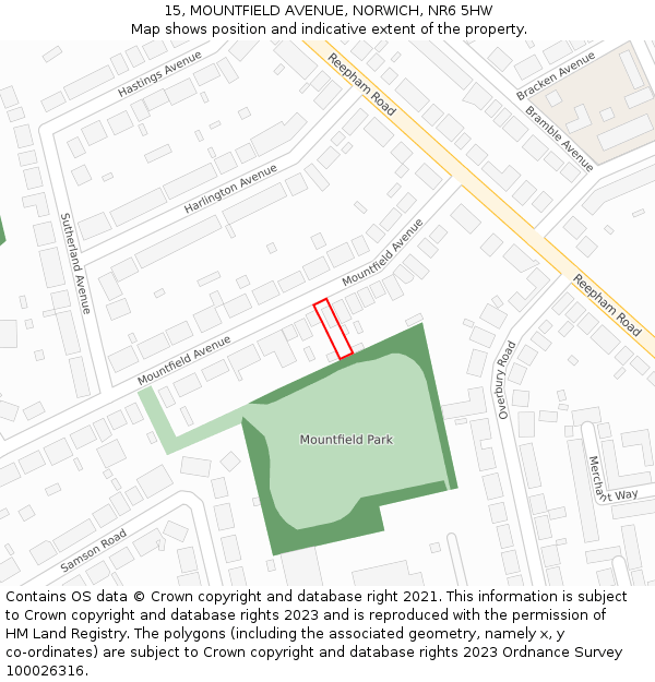 15, MOUNTFIELD AVENUE, NORWICH, NR6 5HW: Location map and indicative extent of plot