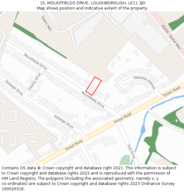 15, MOUNTFIELDS DRIVE, LOUGHBOROUGH, LE11 3JD: Location map and indicative extent of plot