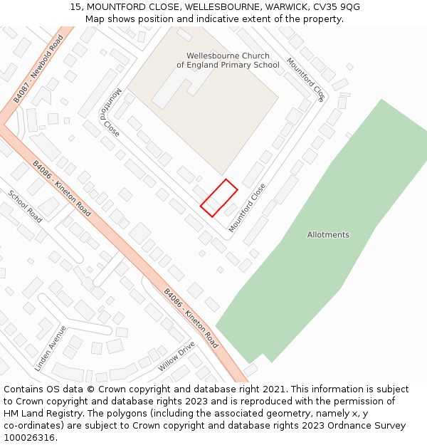 15, MOUNTFORD CLOSE, WELLESBOURNE, WARWICK, CV35 9QG: Location map and indicative extent of plot