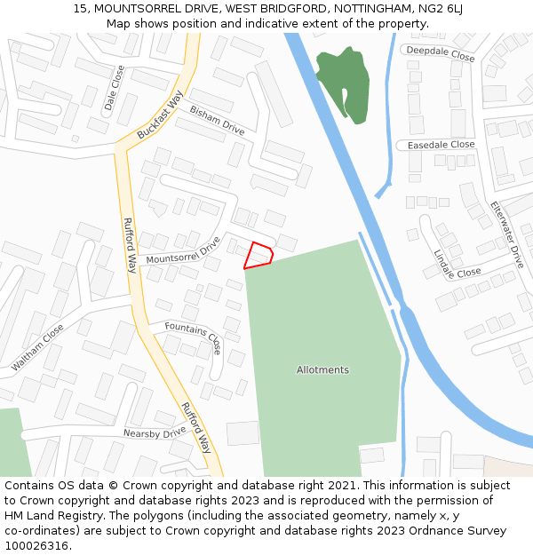 15, MOUNTSORREL DRIVE, WEST BRIDGFORD, NOTTINGHAM, NG2 6LJ: Location map and indicative extent of plot