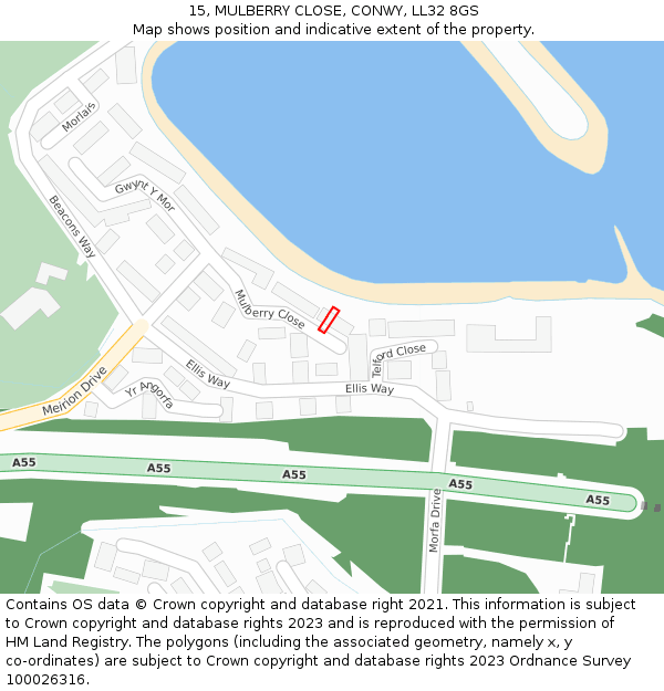 15, MULBERRY CLOSE, CONWY, LL32 8GS: Location map and indicative extent of plot