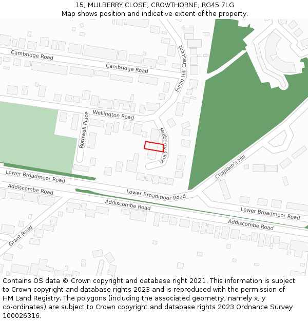 15, MULBERRY CLOSE, CROWTHORNE, RG45 7LG: Location map and indicative extent of plot