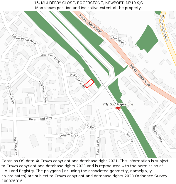 15, MULBERRY CLOSE, ROGERSTONE, NEWPORT, NP10 9JS: Location map and indicative extent of plot