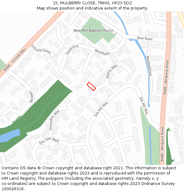 15, MULBERRY CLOSE, TRING, HP23 5DZ: Location map and indicative extent of plot