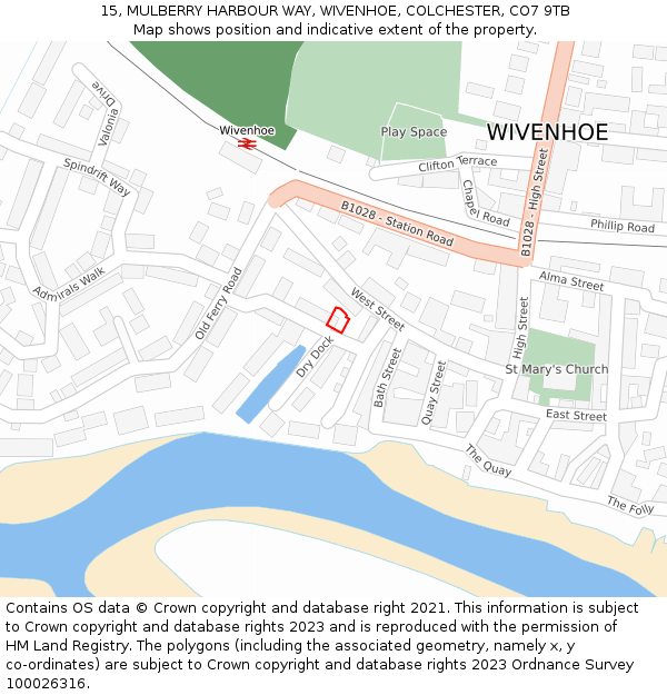 15, MULBERRY HARBOUR WAY, WIVENHOE, COLCHESTER, CO7 9TB: Location map and indicative extent of plot