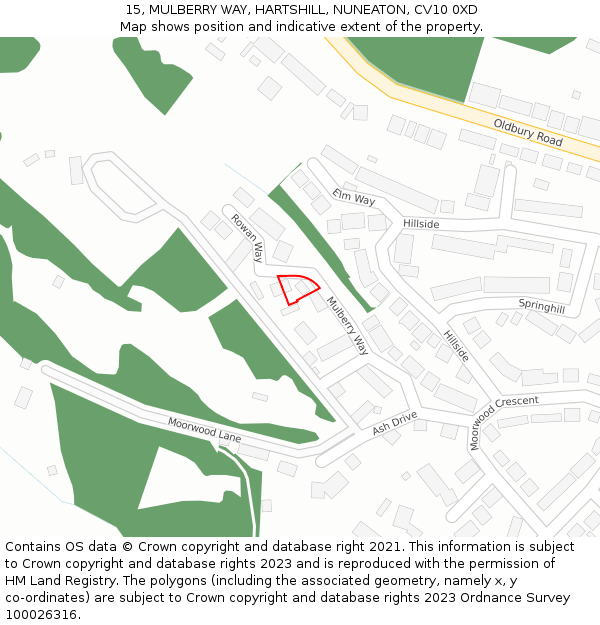 15, MULBERRY WAY, HARTSHILL, NUNEATON, CV10 0XD: Location map and indicative extent of plot