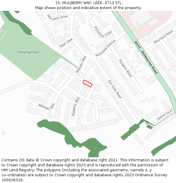 15, MULBERRY WAY, LEEK, ST13 5TL: Location map and indicative extent of plot