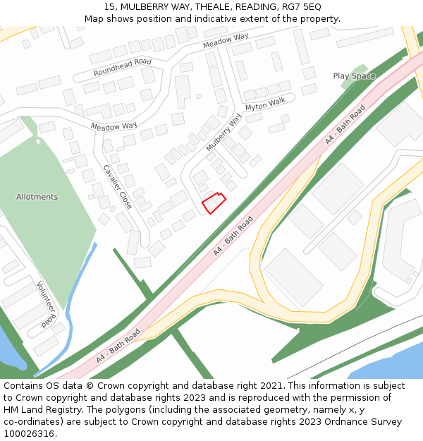 15, MULBERRY WAY, THEALE, READING, RG7 5EQ: Location map and indicative extent of plot