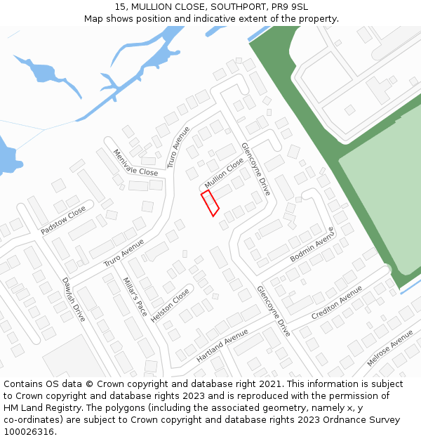 15, MULLION CLOSE, SOUTHPORT, PR9 9SL: Location map and indicative extent of plot