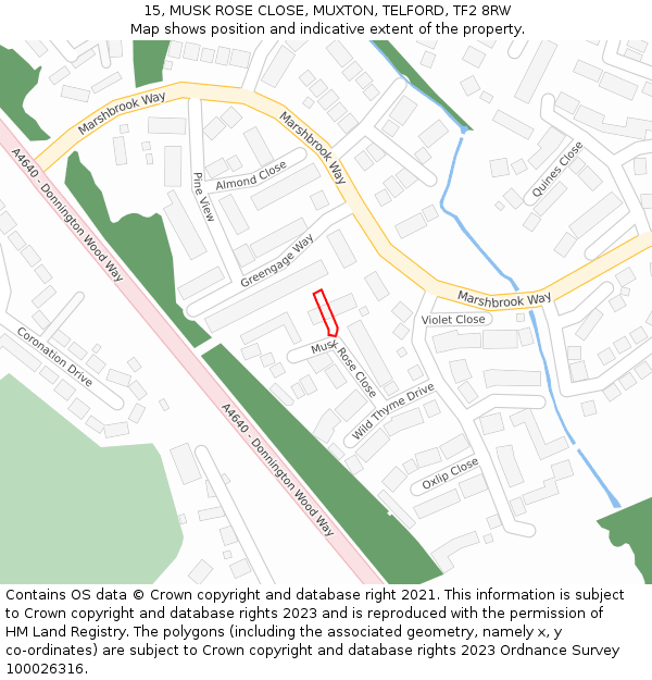 15, MUSK ROSE CLOSE, MUXTON, TELFORD, TF2 8RW: Location map and indicative extent of plot