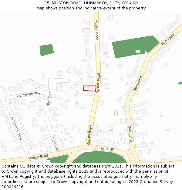 15, MUSTON ROAD, HUNMANBY, FILEY, YO14 0JY: Location map and indicative extent of plot