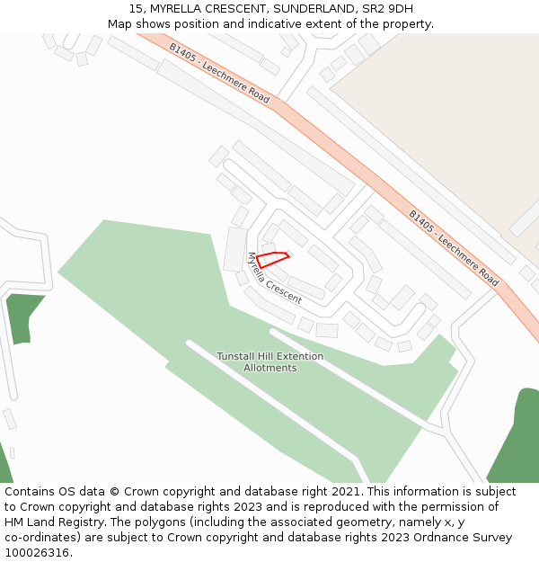 15, MYRELLA CRESCENT, SUNDERLAND, SR2 9DH: Location map and indicative extent of plot