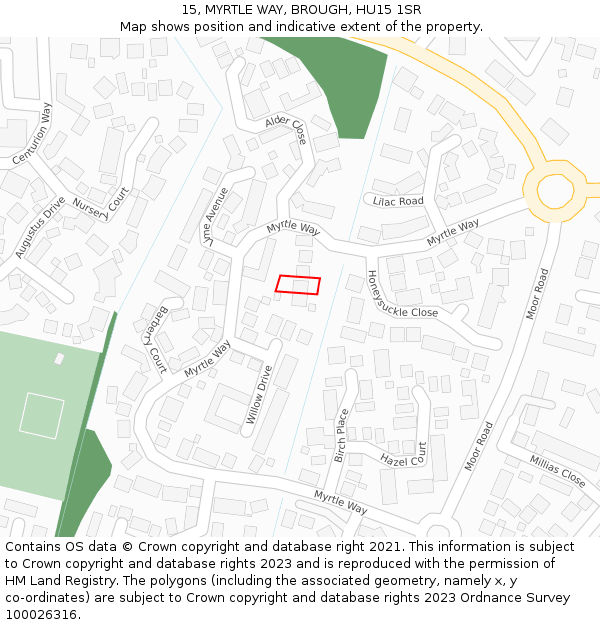 15, MYRTLE WAY, BROUGH, HU15 1SR: Location map and indicative extent of plot