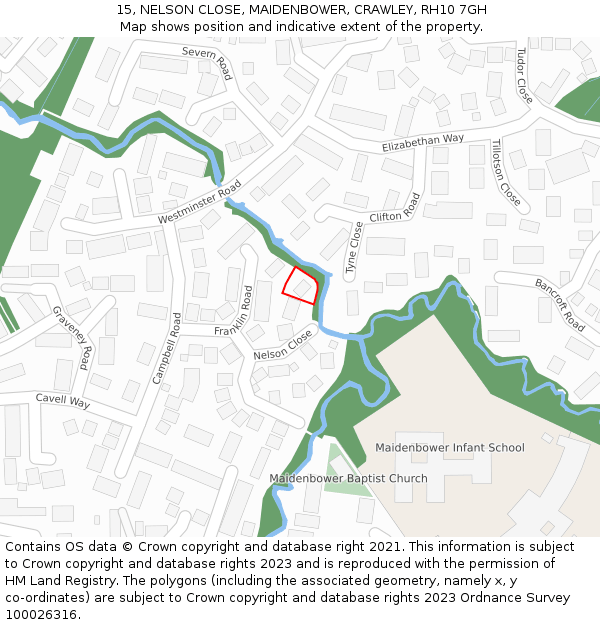 15, NELSON CLOSE, MAIDENBOWER, CRAWLEY, RH10 7GH: Location map and indicative extent of plot