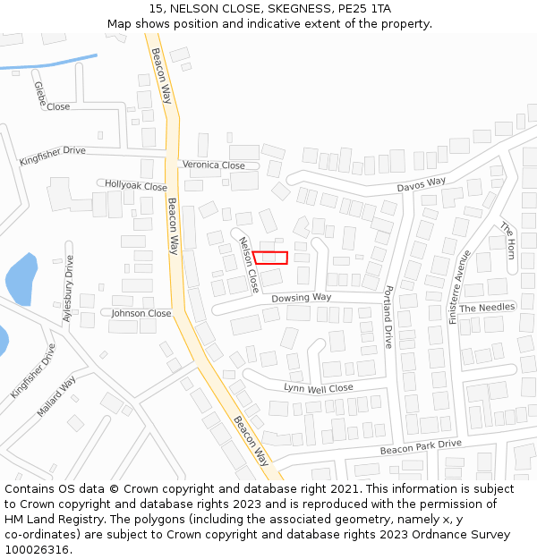 15, NELSON CLOSE, SKEGNESS, PE25 1TA: Location map and indicative extent of plot