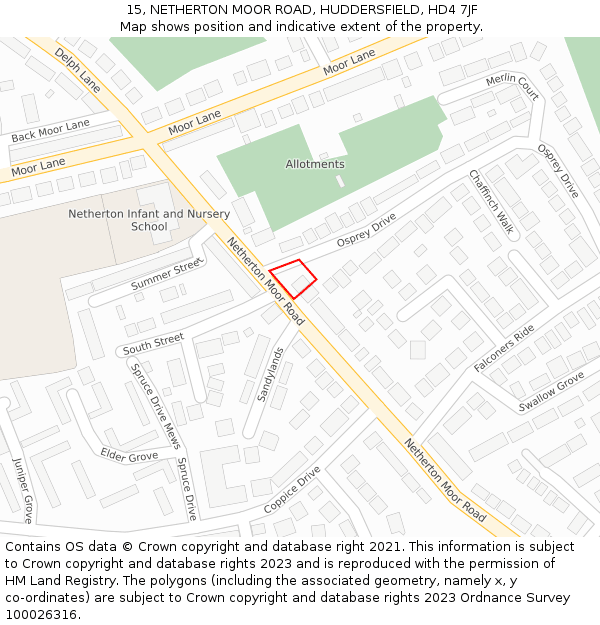 15, NETHERTON MOOR ROAD, HUDDERSFIELD, HD4 7JF: Location map and indicative extent of plot