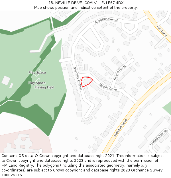 15, NEVILLE DRIVE, COALVILLE, LE67 4DX: Location map and indicative extent of plot