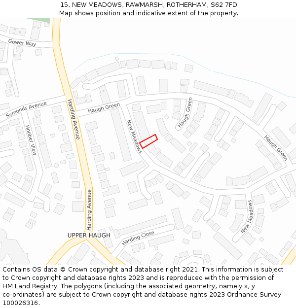 15, NEW MEADOWS, RAWMARSH, ROTHERHAM, S62 7FD: Location map and indicative extent of plot