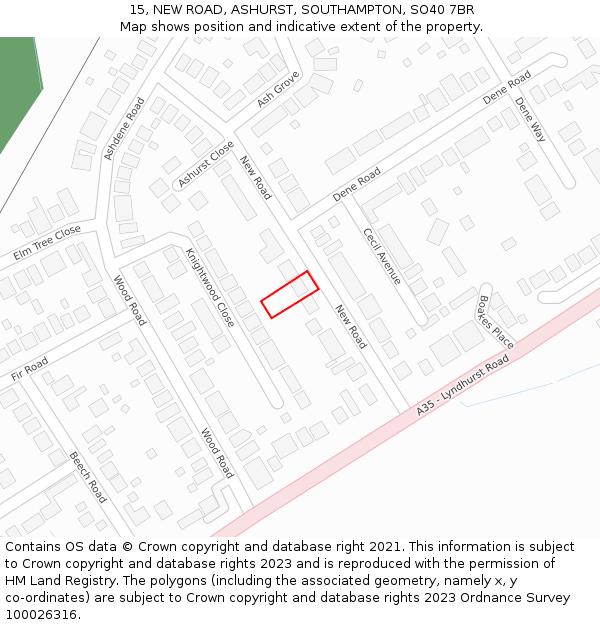 15, NEW ROAD, ASHURST, SOUTHAMPTON, SO40 7BR: Location map and indicative extent of plot