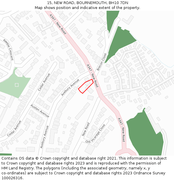 15, NEW ROAD, BOURNEMOUTH, BH10 7DN: Location map and indicative extent of plot