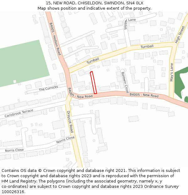 15, NEW ROAD, CHISELDON, SWINDON, SN4 0LX: Location map and indicative extent of plot