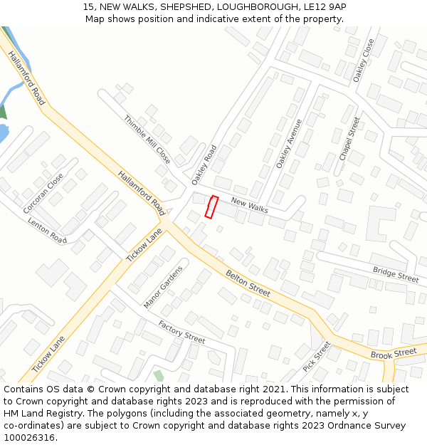 15, NEW WALKS, SHEPSHED, LOUGHBOROUGH, LE12 9AP: Location map and indicative extent of plot