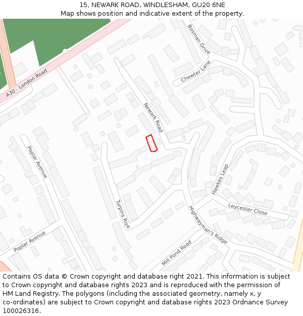 15, NEWARK ROAD, WINDLESHAM, GU20 6NE: Location map and indicative extent of plot