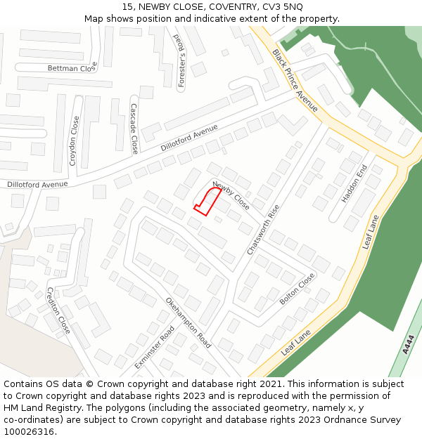 15, NEWBY CLOSE, COVENTRY, CV3 5NQ: Location map and indicative extent of plot