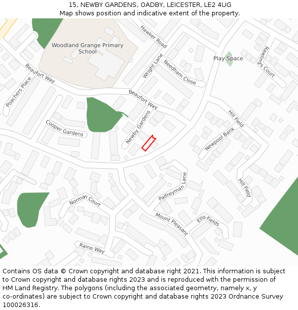15, NEWBY GARDENS, OADBY, LEICESTER, LE2 4UG: Location map and indicative extent of plot