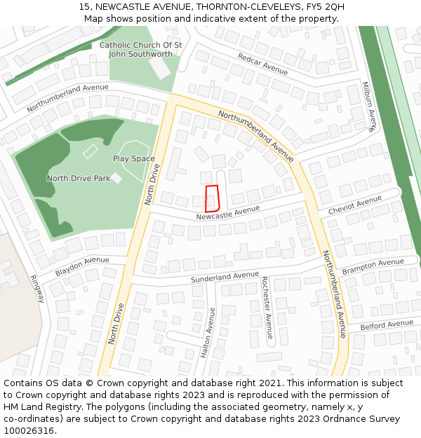 15, NEWCASTLE AVENUE, THORNTON-CLEVELEYS, FY5 2QH: Location map and indicative extent of plot