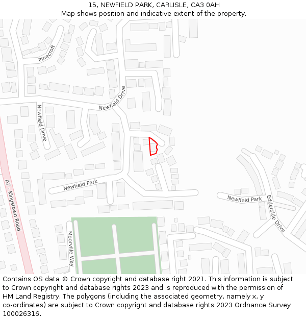 15, NEWFIELD PARK, CARLISLE, CA3 0AH: Location map and indicative extent of plot