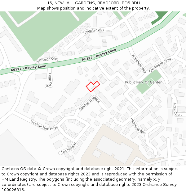15, NEWHALL GARDENS, BRADFORD, BD5 8DU: Location map and indicative extent of plot