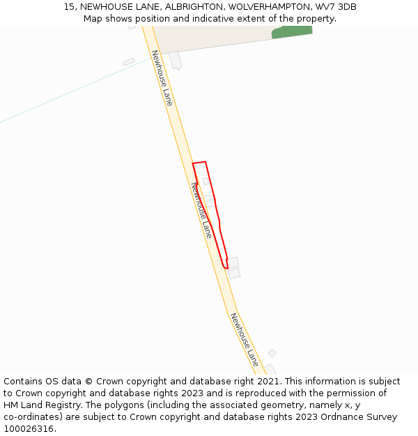 15, NEWHOUSE LANE, ALBRIGHTON, WOLVERHAMPTON, WV7 3DB: Location map and indicative extent of plot