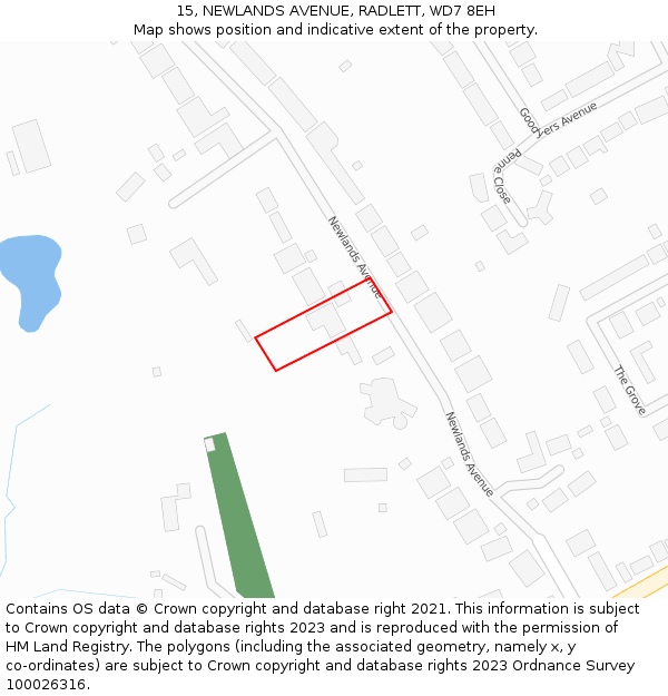 15, NEWLANDS AVENUE, RADLETT, WD7 8EH: Location map and indicative extent of plot