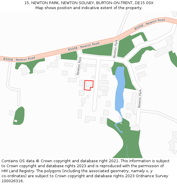 15, NEWTON PARK, NEWTON SOLNEY, BURTON-ON-TRENT, DE15 0SX: Location map and indicative extent of plot