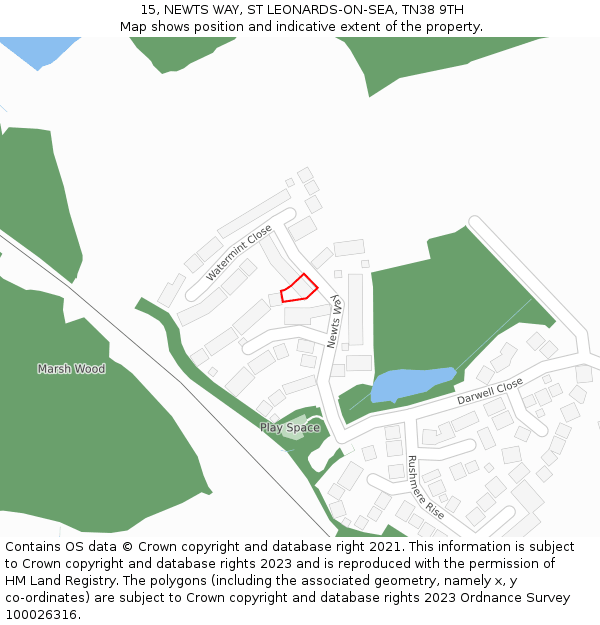 15, NEWTS WAY, ST LEONARDS-ON-SEA, TN38 9TH: Location map and indicative extent of plot