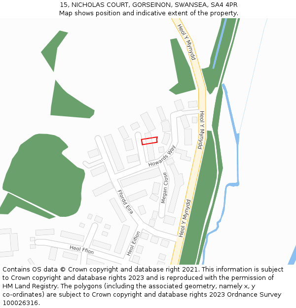 15, NICHOLAS COURT, GORSEINON, SWANSEA, SA4 4PR: Location map and indicative extent of plot