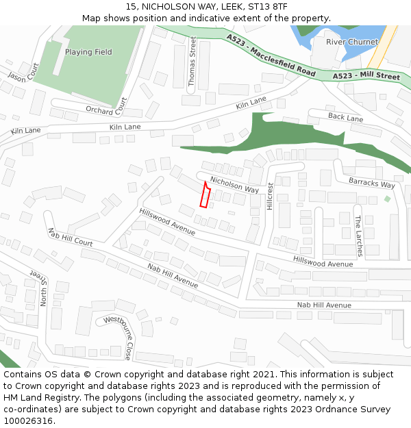 15, NICHOLSON WAY, LEEK, ST13 8TF: Location map and indicative extent of plot