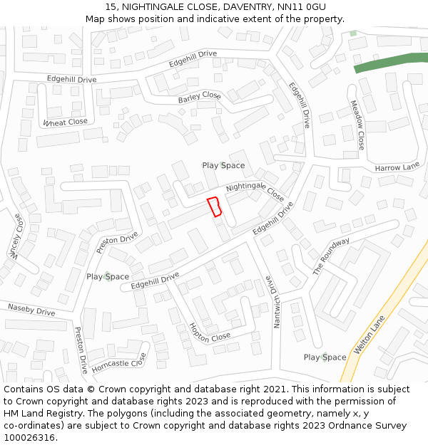 15, NIGHTINGALE CLOSE, DAVENTRY, NN11 0GU: Location map and indicative extent of plot