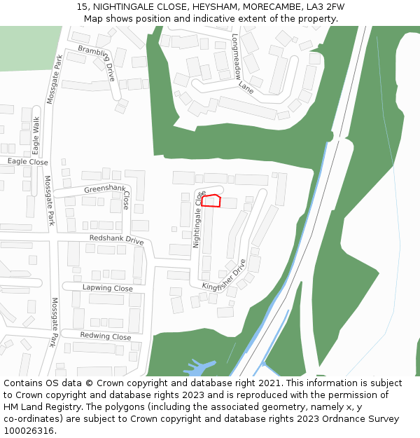 15, NIGHTINGALE CLOSE, HEYSHAM, MORECAMBE, LA3 2FW: Location map and indicative extent of plot