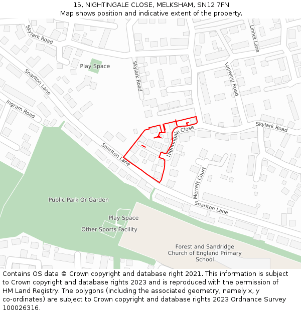 15, NIGHTINGALE CLOSE, MELKSHAM, SN12 7FN: Location map and indicative extent of plot